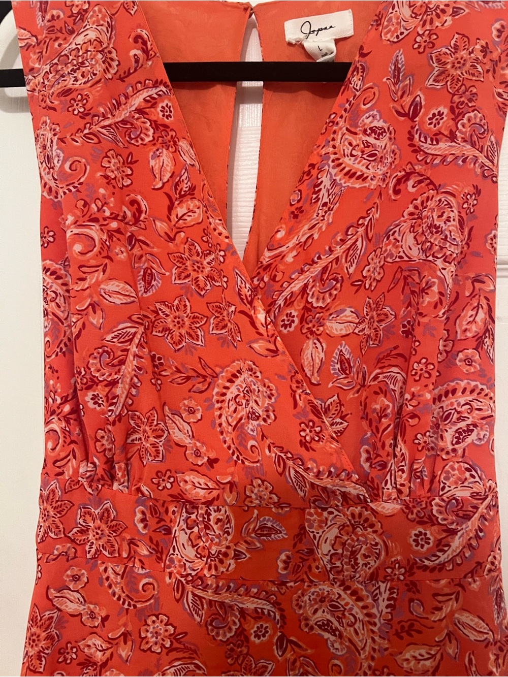 Japna Coral Pink Paisley V-Neck Romper Dress - Size Large